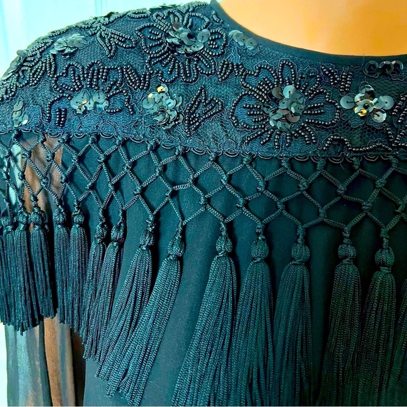 Diane Freis 2 Piece 100% Silk Tassels Blinged Top with 2 layers Flared Skirt - Picture 10 of 14